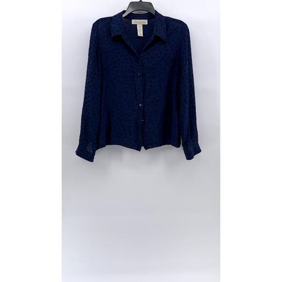 JONES NEW YORK Women's Blue Floral Sheer Button-Up  Long Sleeve Top SZ 14 - Picture 1 of 9